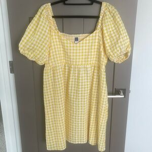 Old Navy Yellow Gingham Puff Sleeve Dress *POCKETS* SizeL